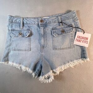 Celebrity Pink Light Blue Frayed Hem Denim Shorts